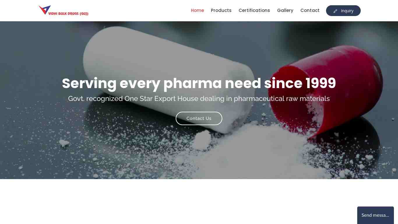 Vidhi Bulk Drugs website screenshot
